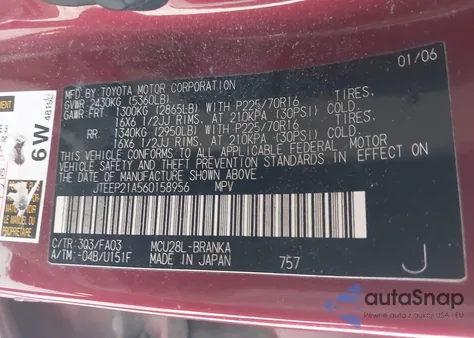 2006 Toyota Highlander V6 из США, поврежденный, VIN JTEEP21A560158956